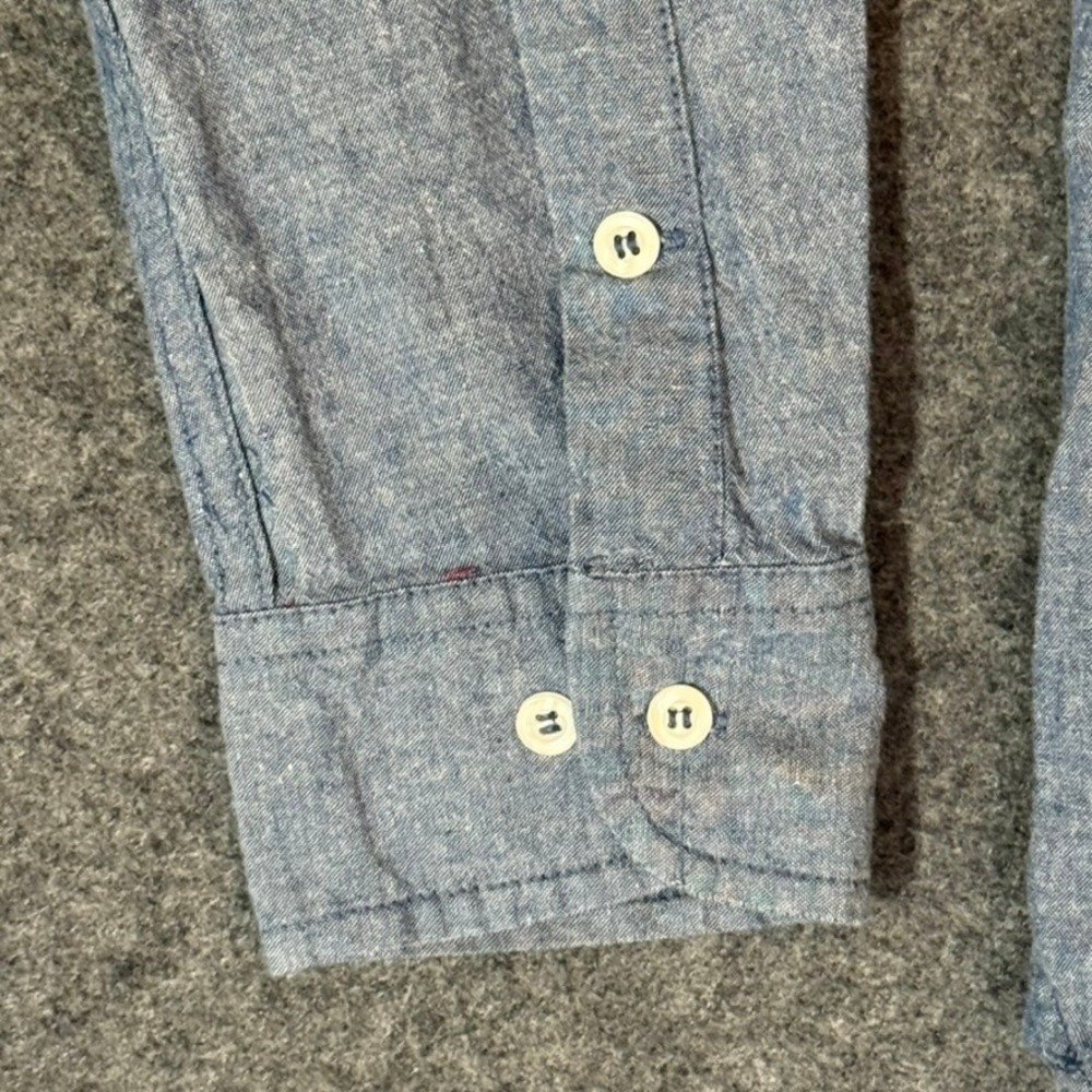 Iron and Resin Mens Large Blue Chambray Western Button Down Shirt Long Sleeve - Picture 4 of 10